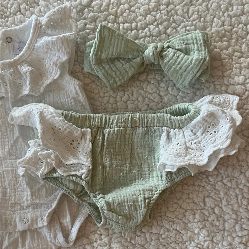 Rachel Zoe White and Green Baby Diaper Cover Set